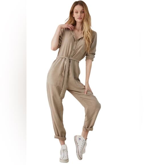 Bella Dahl 100% Tencel Belted Utility Jumpsuit Size XS Minimalist Neutral - Picture 1 of 7